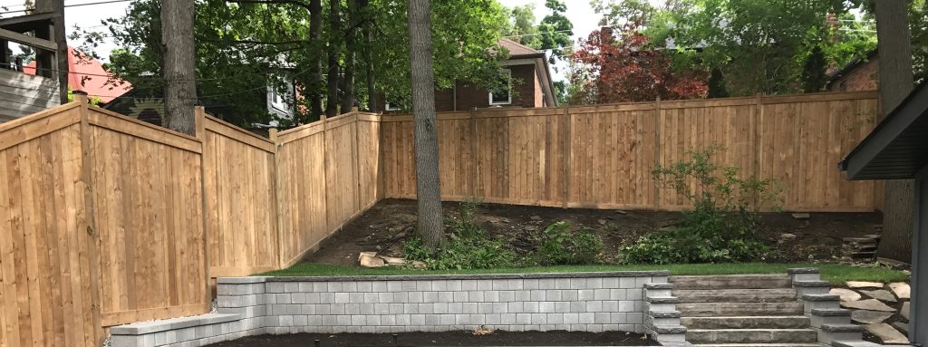 Fence, retaining wall, patio stonework
